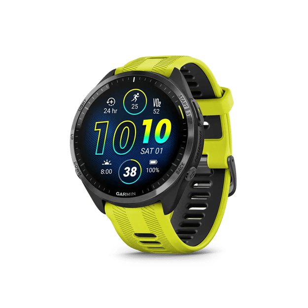 Garmin Forerunner 965 in yellow left angled view