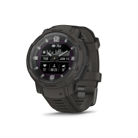 Garmin Instinct Crossover in black left angled view with home screen