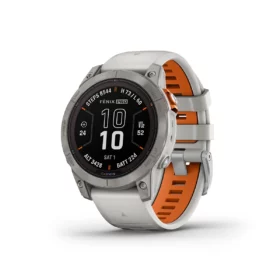 Garmin fenix 7 Pro Sapphire Solar in Titanium with Fog Gray/Ember Orange Band