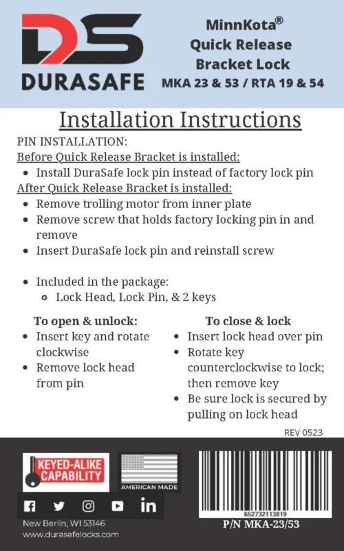 Durasafe MKA-23/53 Bracket Lock on install instructions