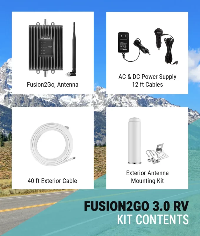 SureCall Fusion2Go 3.0 RV Signal Booster Kit contents