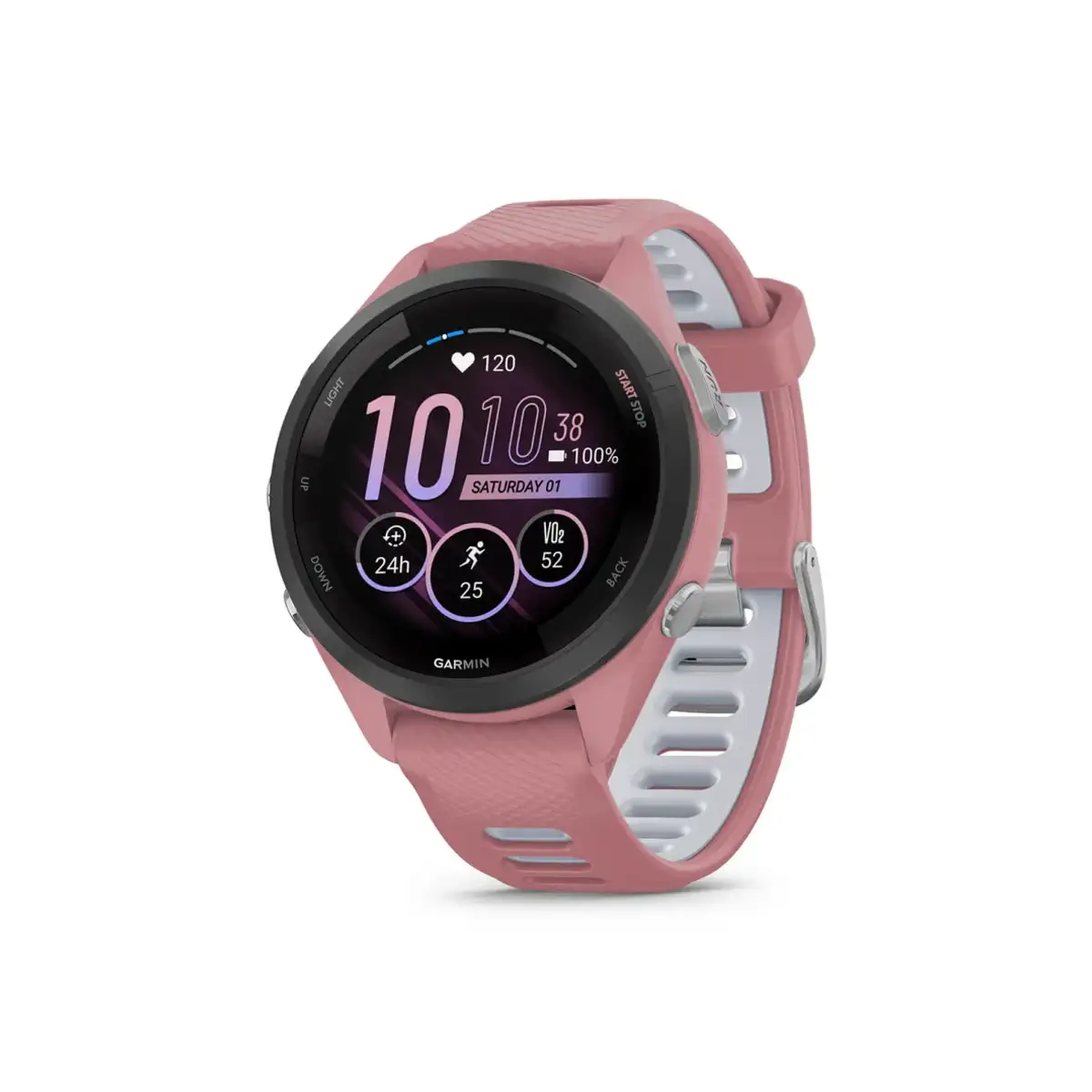 Garmin Forerunner 265S in pink left angled view