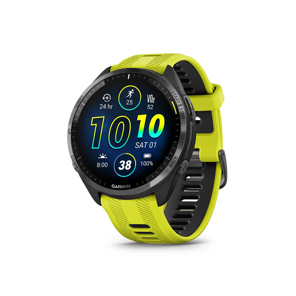 Garmin Forerunner 965 in yellow left angled view