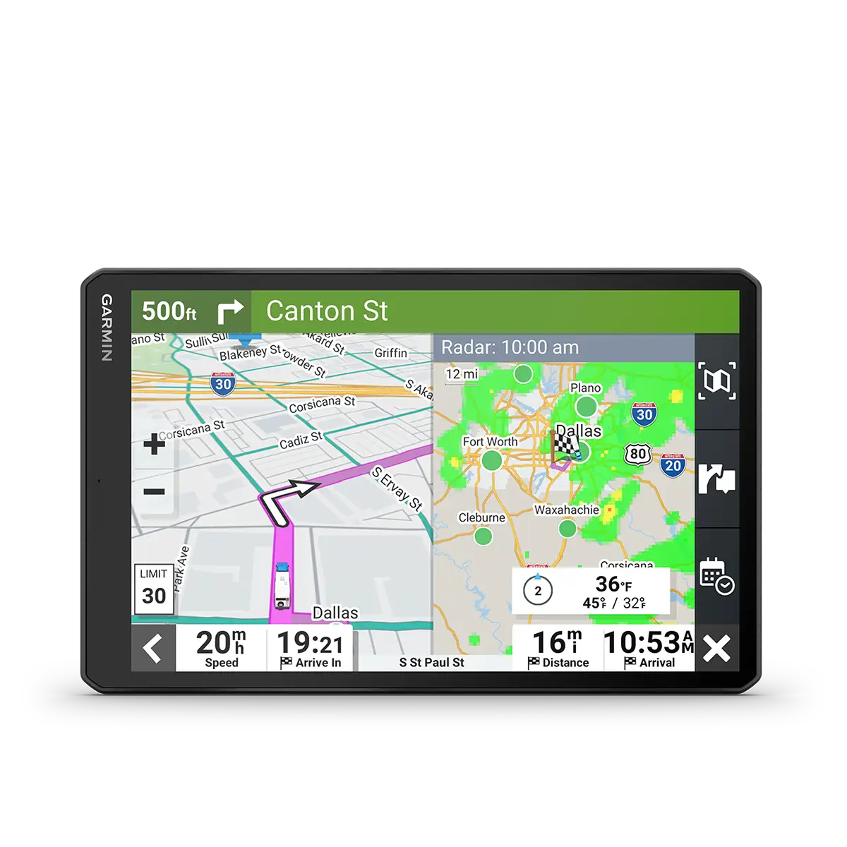 Garmin RV 1095 directions and other information on screen
