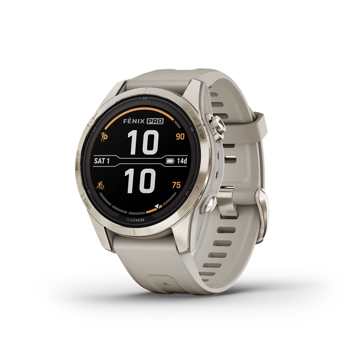 fenix 7S Pro Sapphire Solar Edition in Soft Gold with Light Sand Band