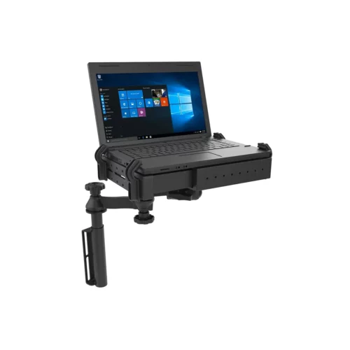 RAM-VB-181-SW1: RAM Vertical Drill-Down Laptop Mount with laptop in mount