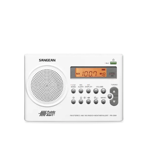Sangean PR-D9W Portable AM / FM Stereo Radio in white front view