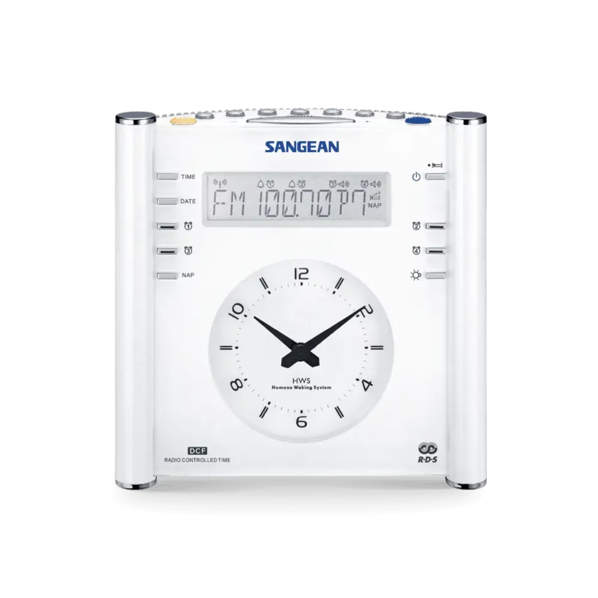Sangean RCR-3 AM / FM-RBDS / AUX-In Tuning Radio front view with display and clock