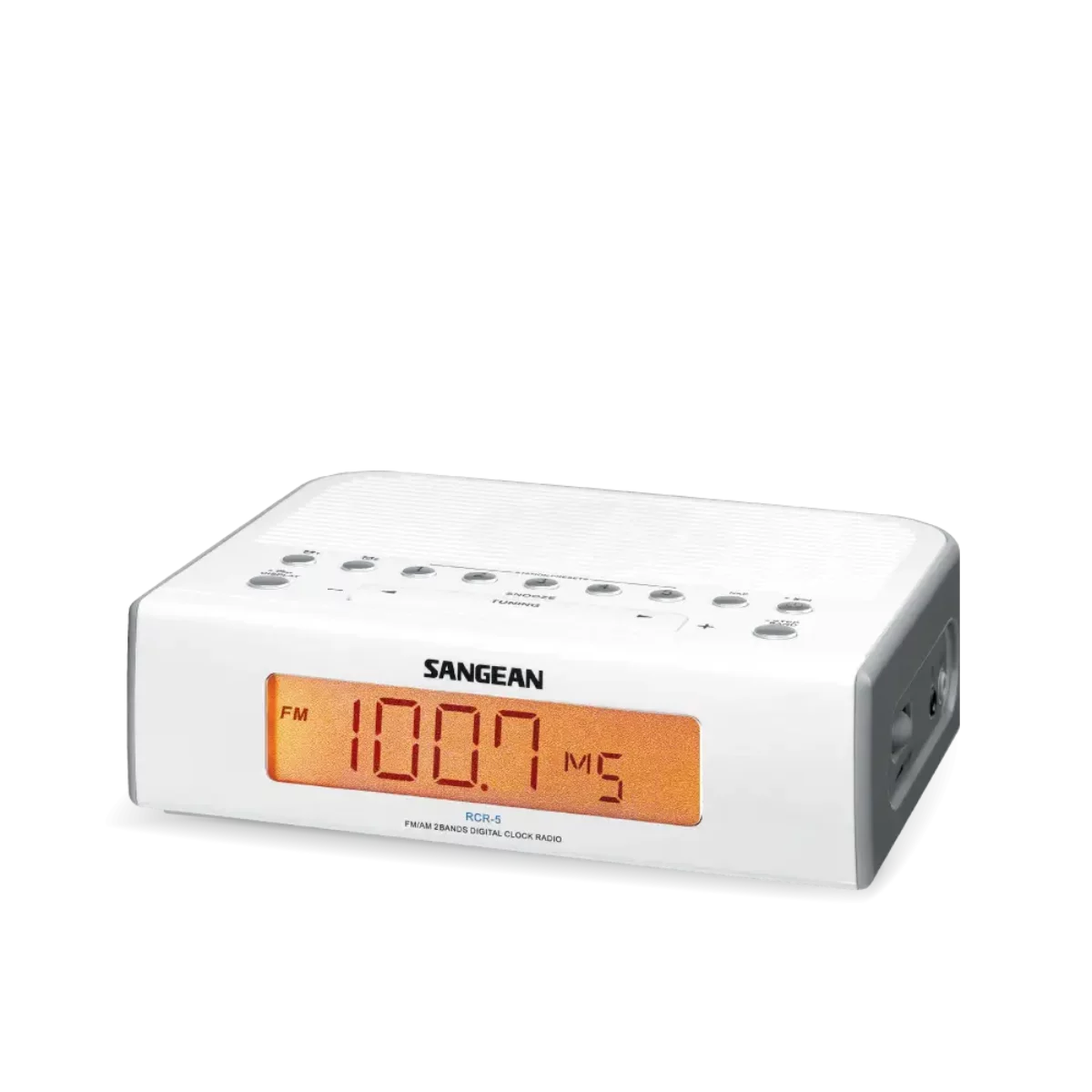 Sangean RCR-5 AM/FM Digital Tuning Radio in white angled left front view