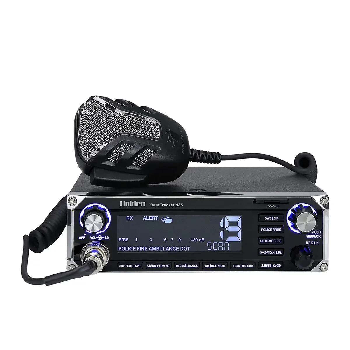 Uniden BearTracker 885 Hybrid CB Radio/Digital Scanner front view